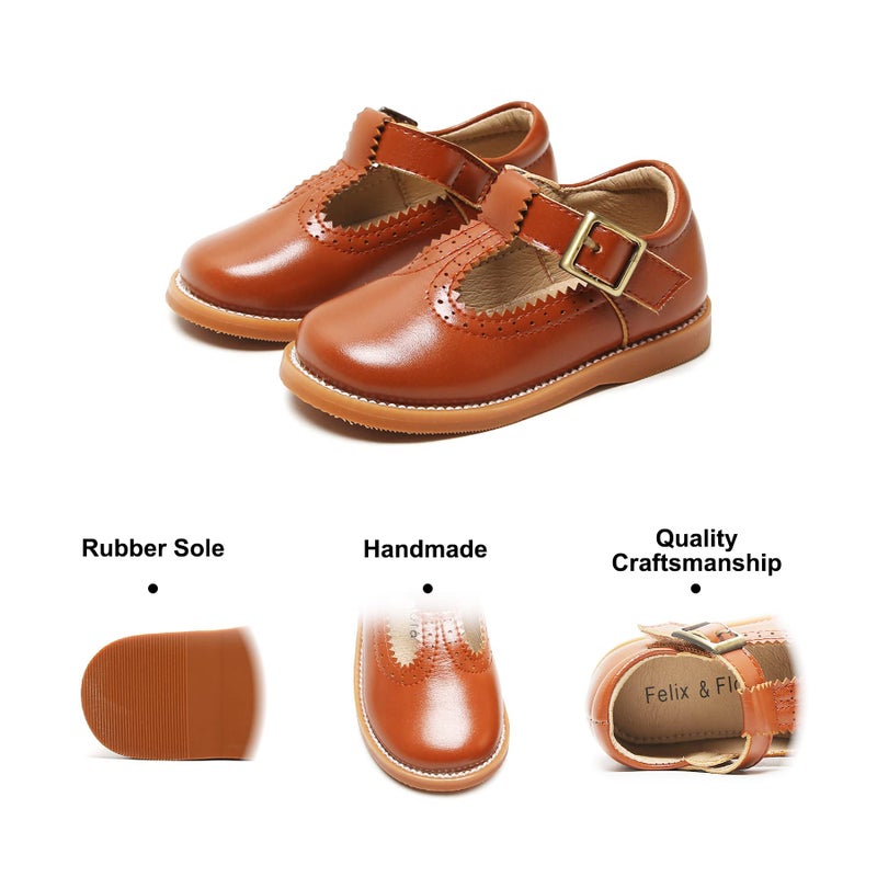 Felix & Flora Toddler Little Girl Brown Mary Jane Dress Shoes - Ballet Flats for Easter Flower Girl Party School Shoes(Brown,7 Toddler) - Image 5